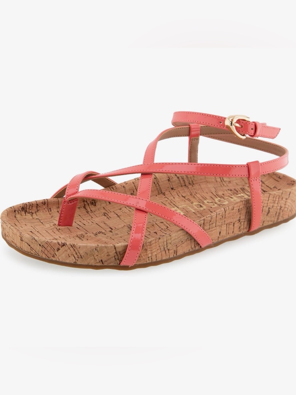 Aerosoles Leera Womens Sandals Casual Coral Patent Faux Leather Cork Soles 5.5 M